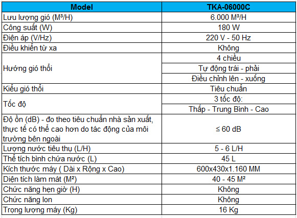 Thông số kỹ thuật TKA 06000C